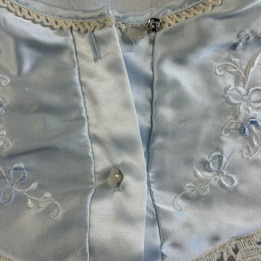 Vintage Barbizon‎ Satin Nightgown Womens Large Blue Lace Crochet Embroidered